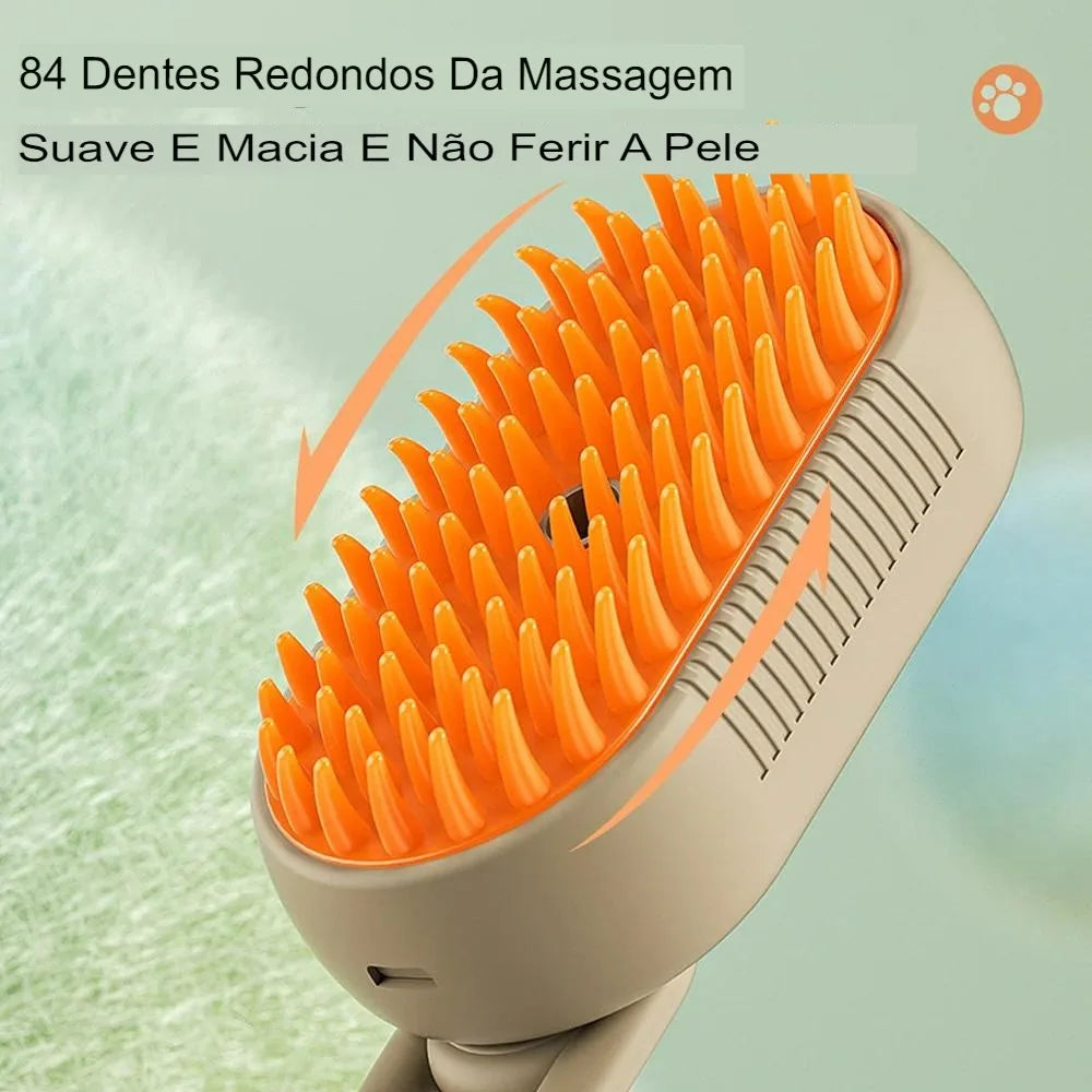 Escova a Vapor 3 em 1 Para Remoção de Pelo e Massagem de Gatos/Cachorros