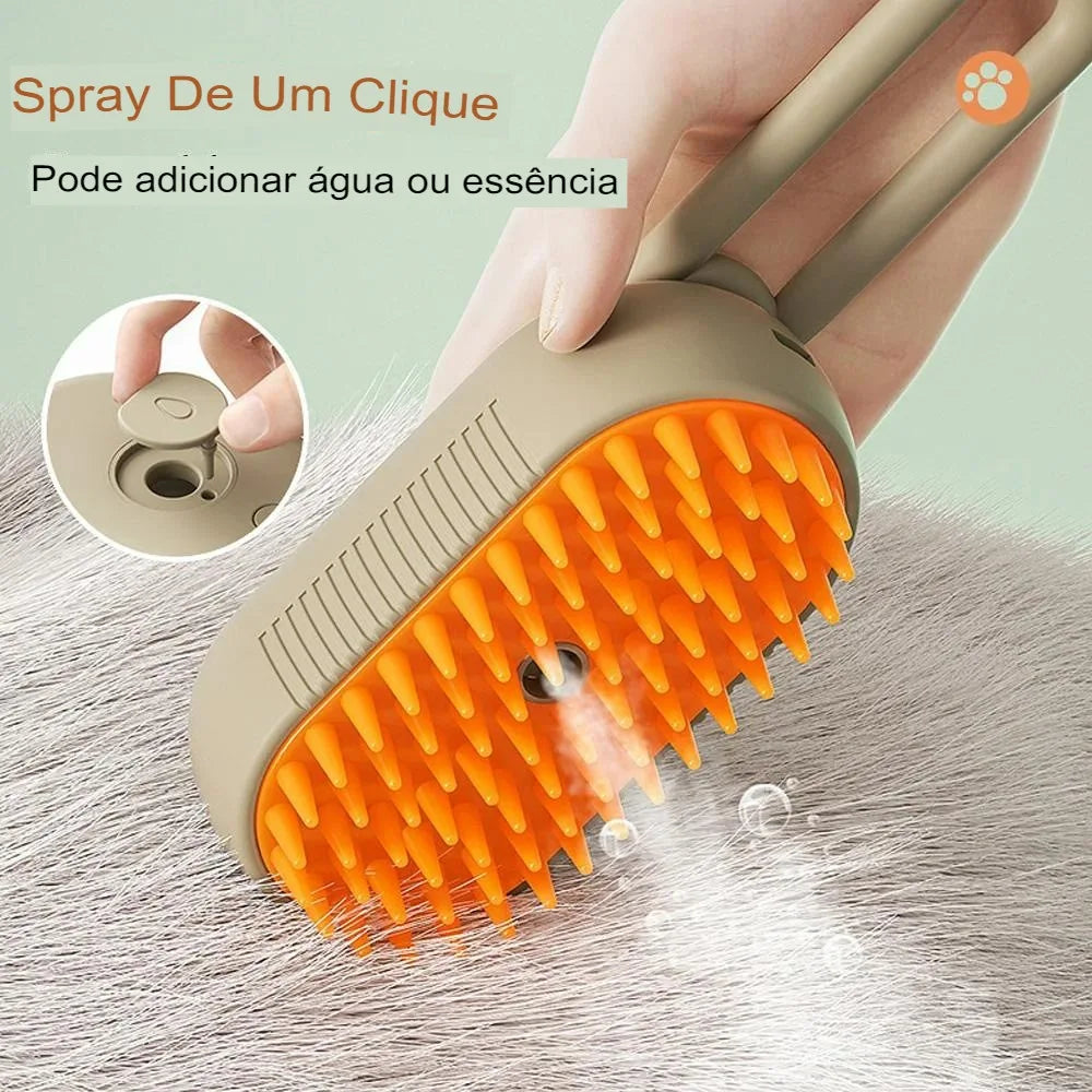Escova a Vapor 3 em 1 Para Remoção de Pelo e Massagem de Gatos/Cachorros