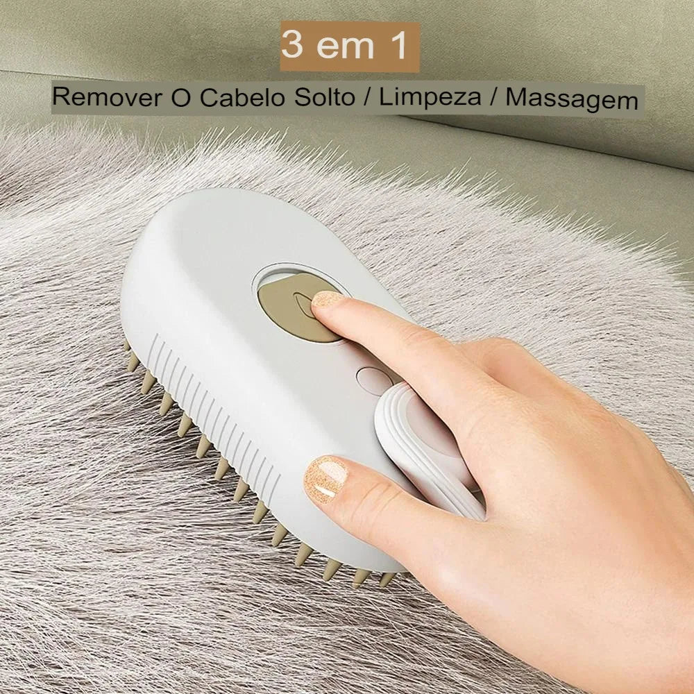 Escova a Vapor 3 em 1 Para Remoção de Pelo e Massagem de Gatos/Cachorros