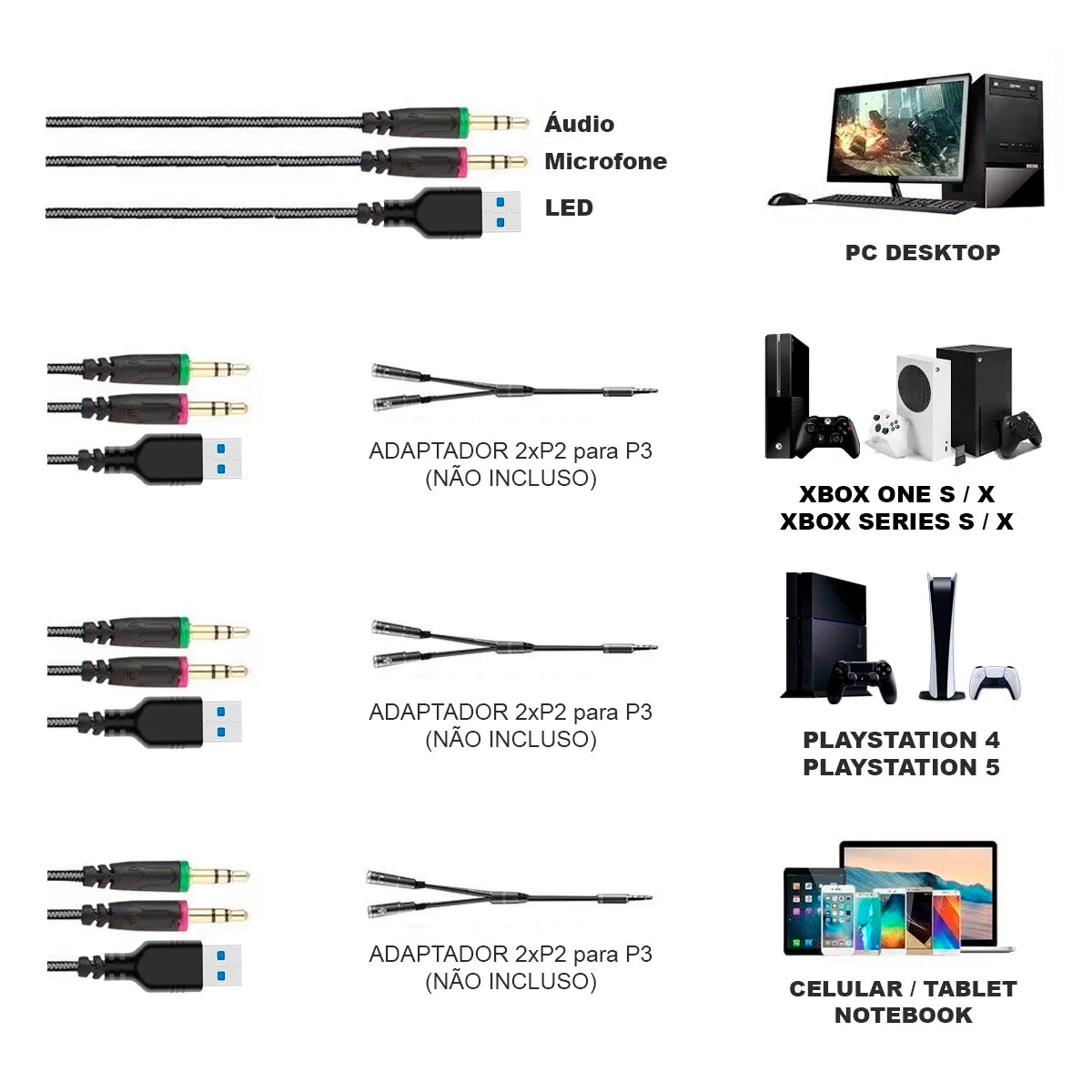Headset Gamer Havit Gamenote H763d Preto/Azul
