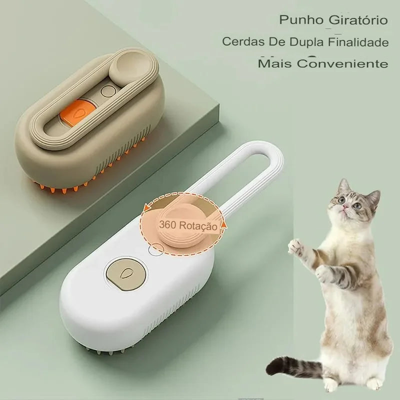 Escova a Vapor 3 em 1 Para Remoção de Pelo e Massagem de Gatos/Cachorros